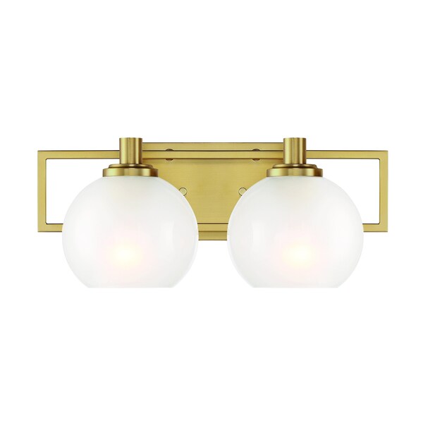 Designers Fountain Cowen 16in 2-Light Brushed Gold Mid-Century Modern Indoor Vanity Light with Etched Glass Shades 94502-BG - main